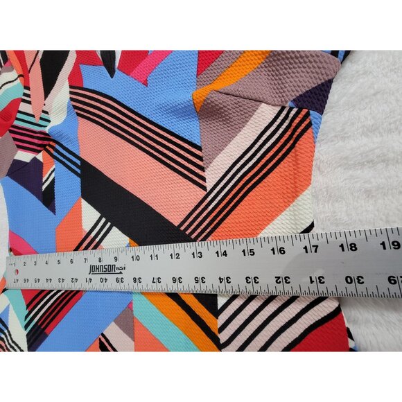 Wesleerose Colorful Geometric Print Long-Sleeve V-Neck Shift Dress Large Stretch - Picture 7 of 8